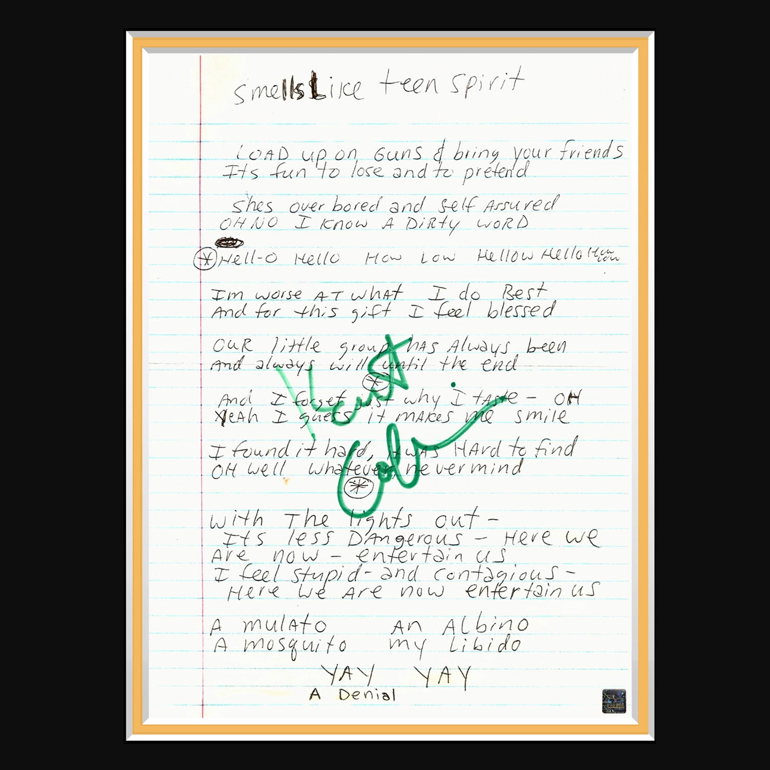 Nirvana Kurt Cobain Lyrics Photo Limited Signature Edition Custom Frame ...